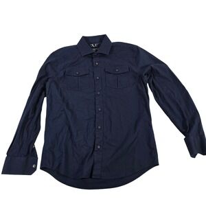 Versace V19-69 Italia Mens  Blue Cotton Spandex Long‎ Sleeve Snap Button Shirt M